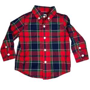 JANIE AND JACK RED TARTAN HOLIDAY PLAID BUTTON UP BOYS DRES SHIRT 6-12 MONTHS